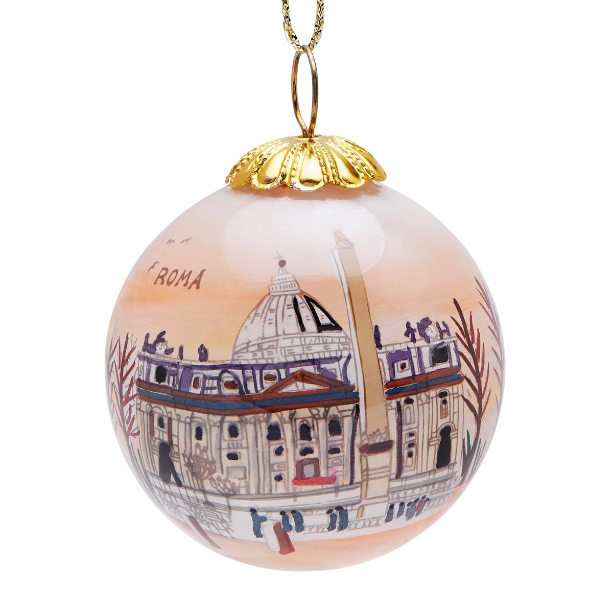 Glass Christmas Ball Representing St. Peter's Basilica at Sunset