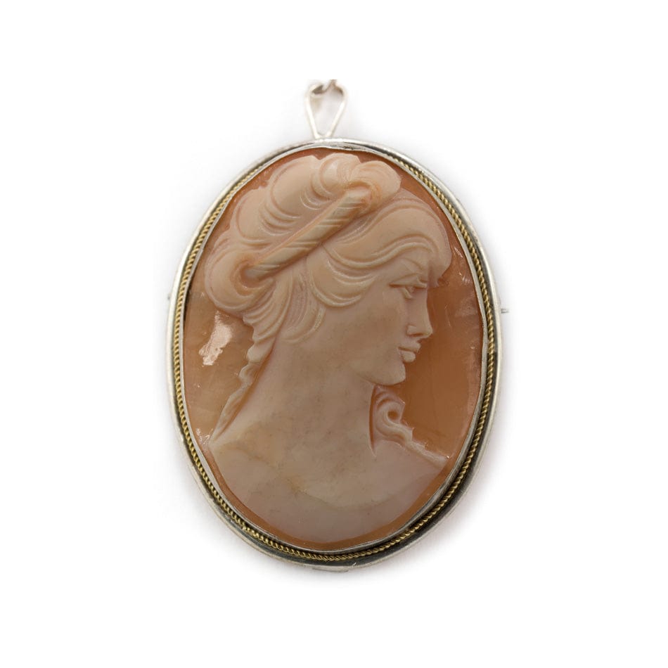 Classic Lady Profile Cammeo in Sardonic Shell and Sterling Silver