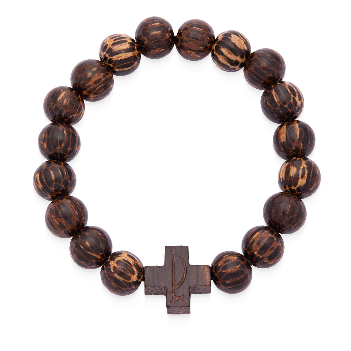 Coconut Wood Elastic Bracelet With Cross