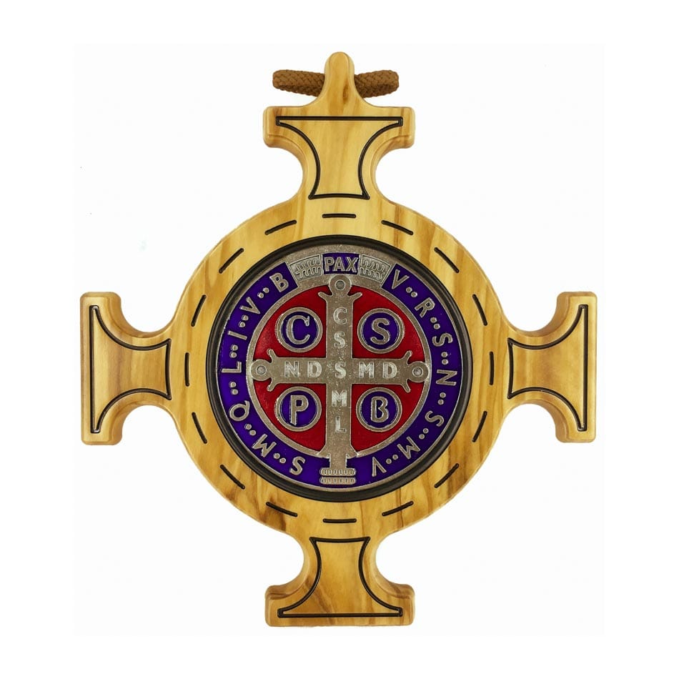 Colored Olive Wood St. Benedict Cross