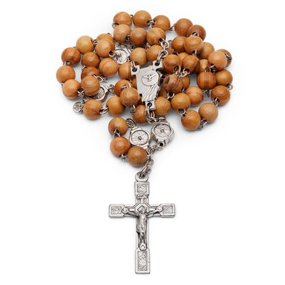 Confirmation Rosary in Olive Wood Beads and Holy Spirit Center Medal