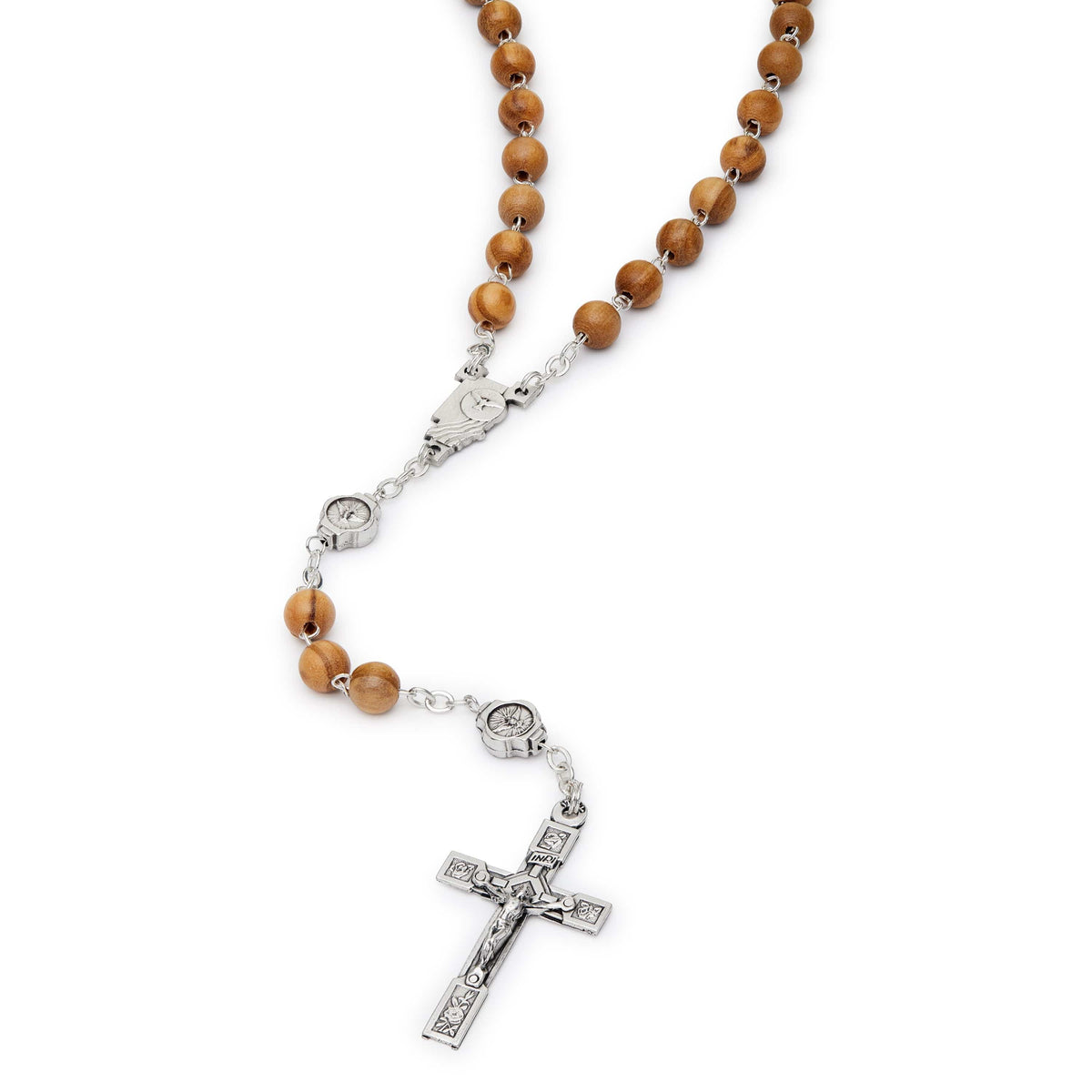 Confirmation Rosary in Olive Wood Beads and Holy Spirit Center Medal