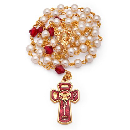 Confirmation rosary with Red Enamel Case