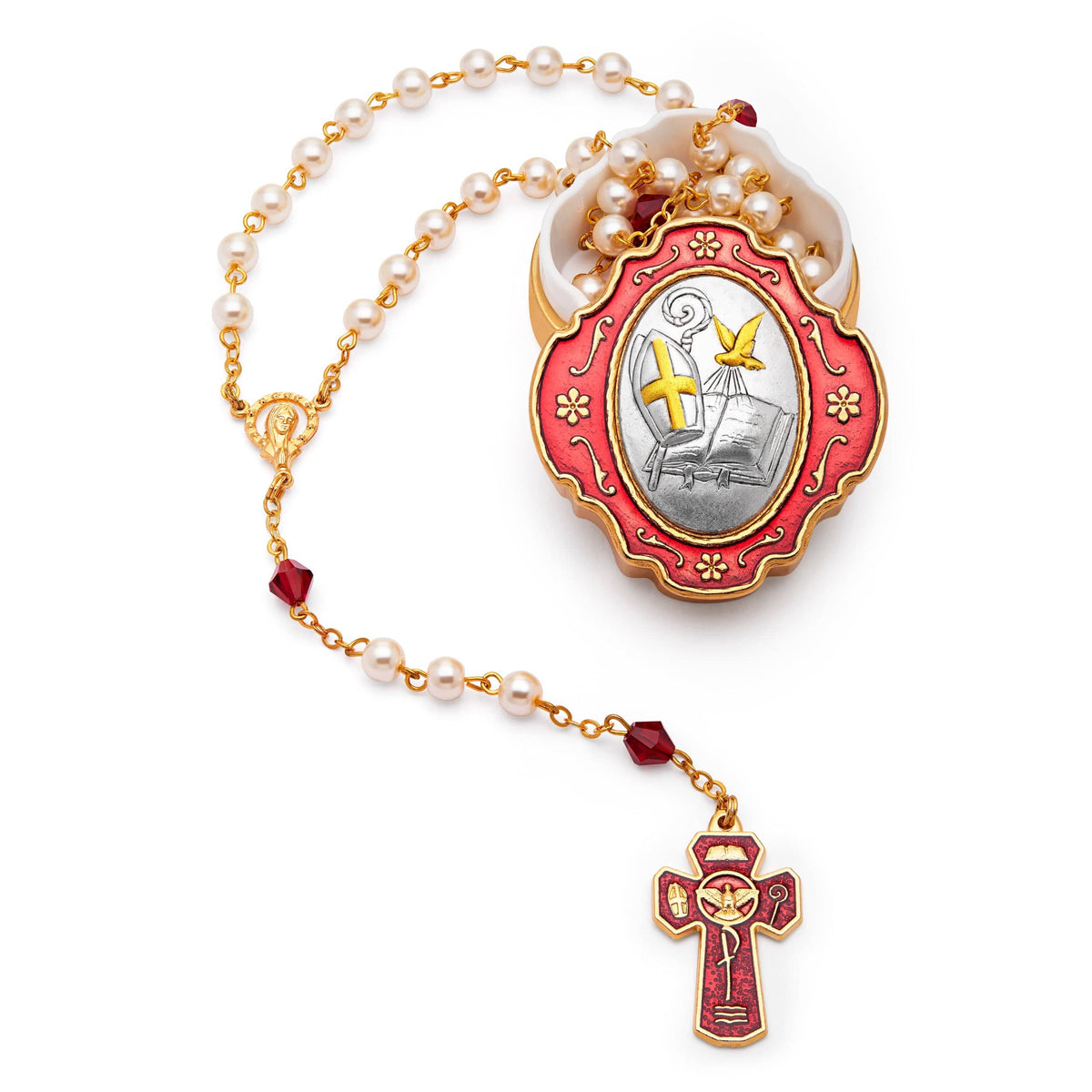 Confirmation rosary with Red Enamel Case