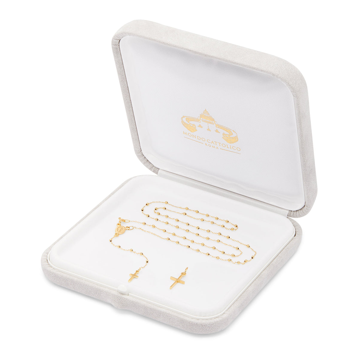Yellow Gold Confirmation Set with Delicate Rosary and Tiny Cross