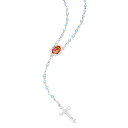 Cross-shaped Holy Family Rosary Case with Light Blue Synthetic Pearl Rosary