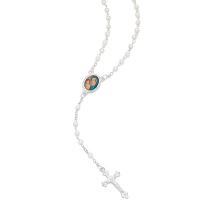 Cross-shaped Mater Ecclesiae Rosary Case with White Synthetic Pearl Rosary