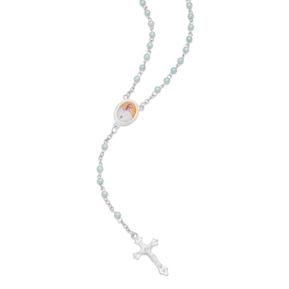 Cross-shaped Pope Francis Rosary Case with Light Green Synthetic Pearl Rosary