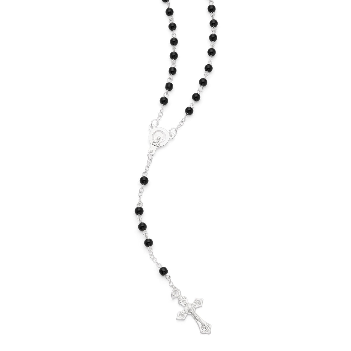 Cross Shaped Pope Leo XIV Rosary Case with Black Synthetic Pearl Rosary