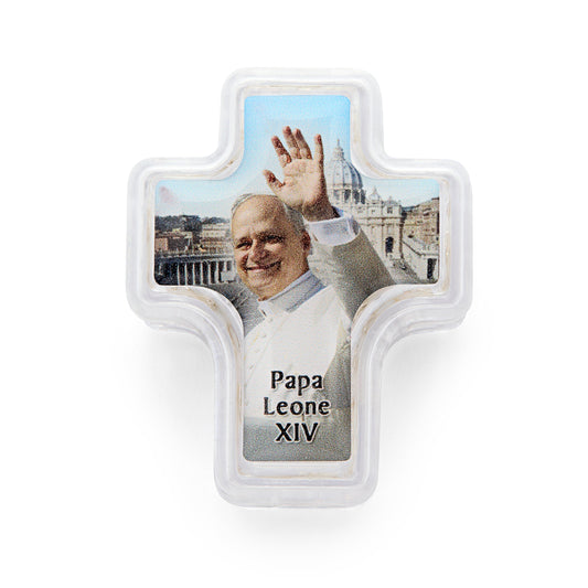 Cross Shaped Pope Leo XIV Rosary Case with White Synthetic Pearl Rosary