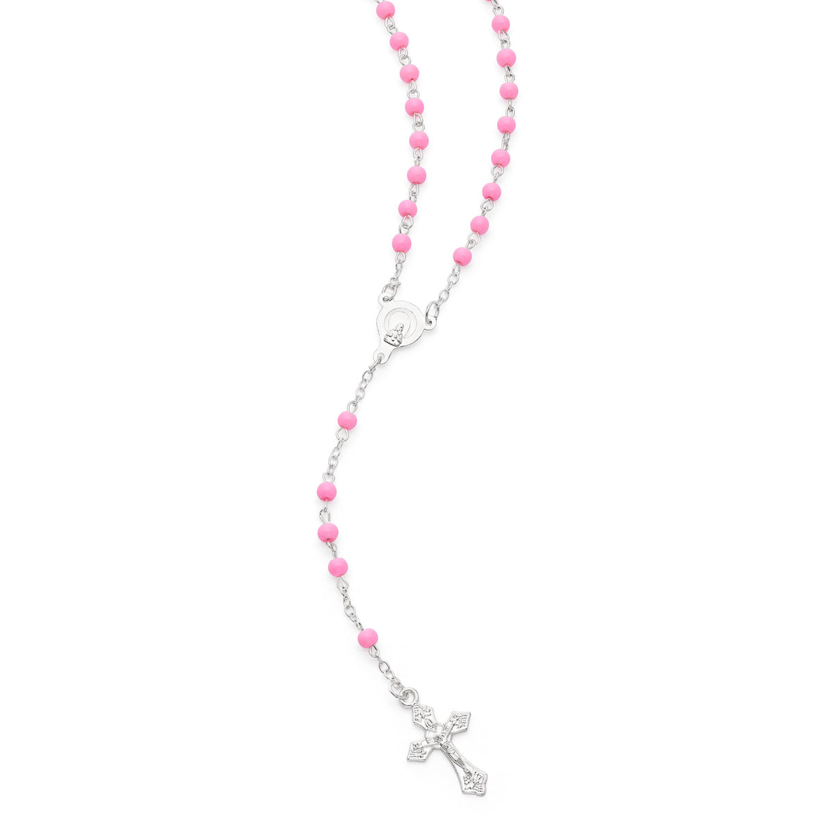 Cross Shaped Pope Leo XIV Rosary Case with Pink Synthetic Pearl Rosary