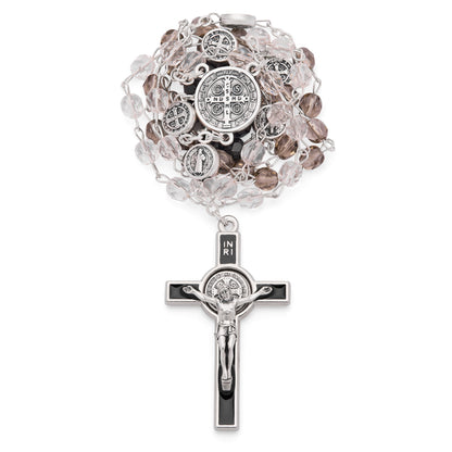 Saint Benedict Rosary with Grey-Toned Crystal Beads