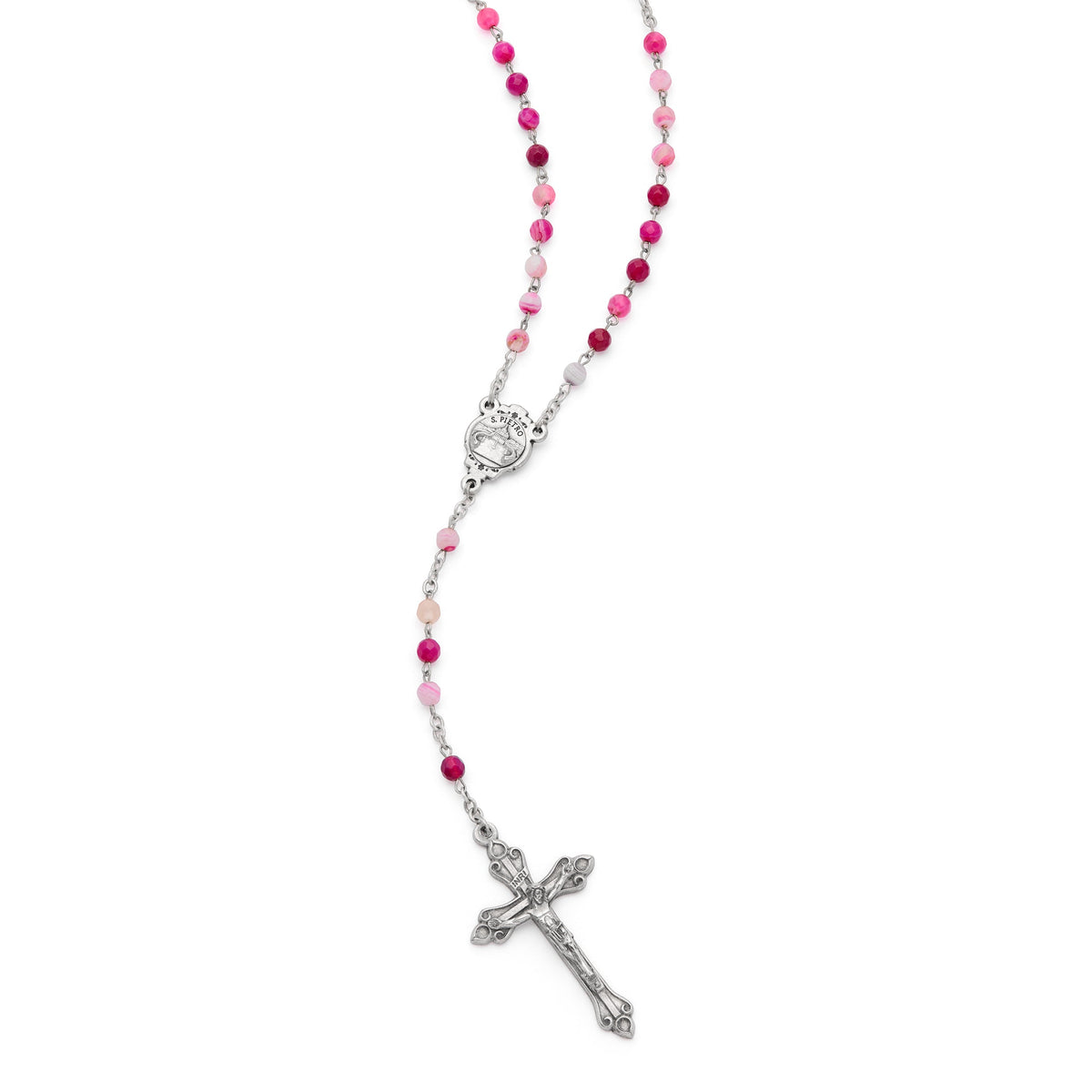 Deep Pink Agate Rosary with Pope Francis