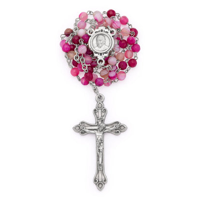 Deep Pink Agate Rosary with Pope Francis