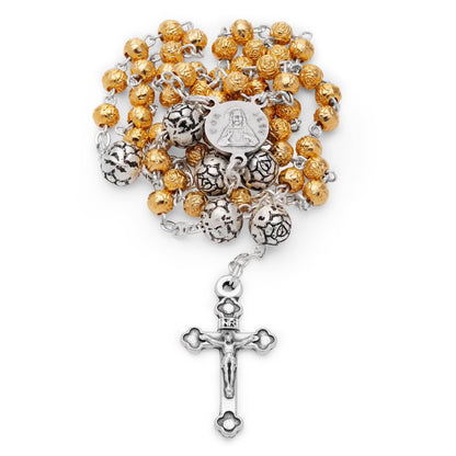 Golden Rosary Case With the Divine Child and Rose-shaped Beads Rosary