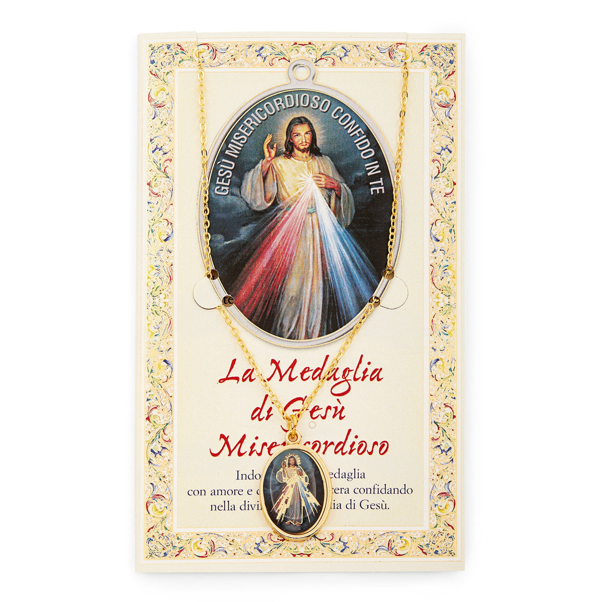 Divine Mercy of Jesus Prayer Card and Medal With Chain