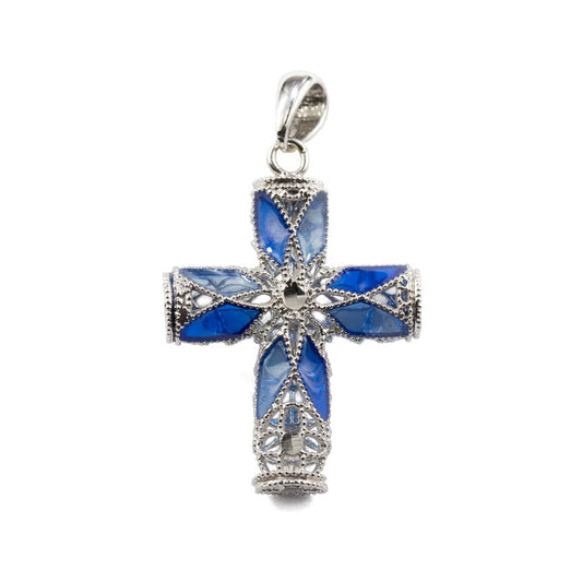 Enamel Sterling Silver Filigree Cross