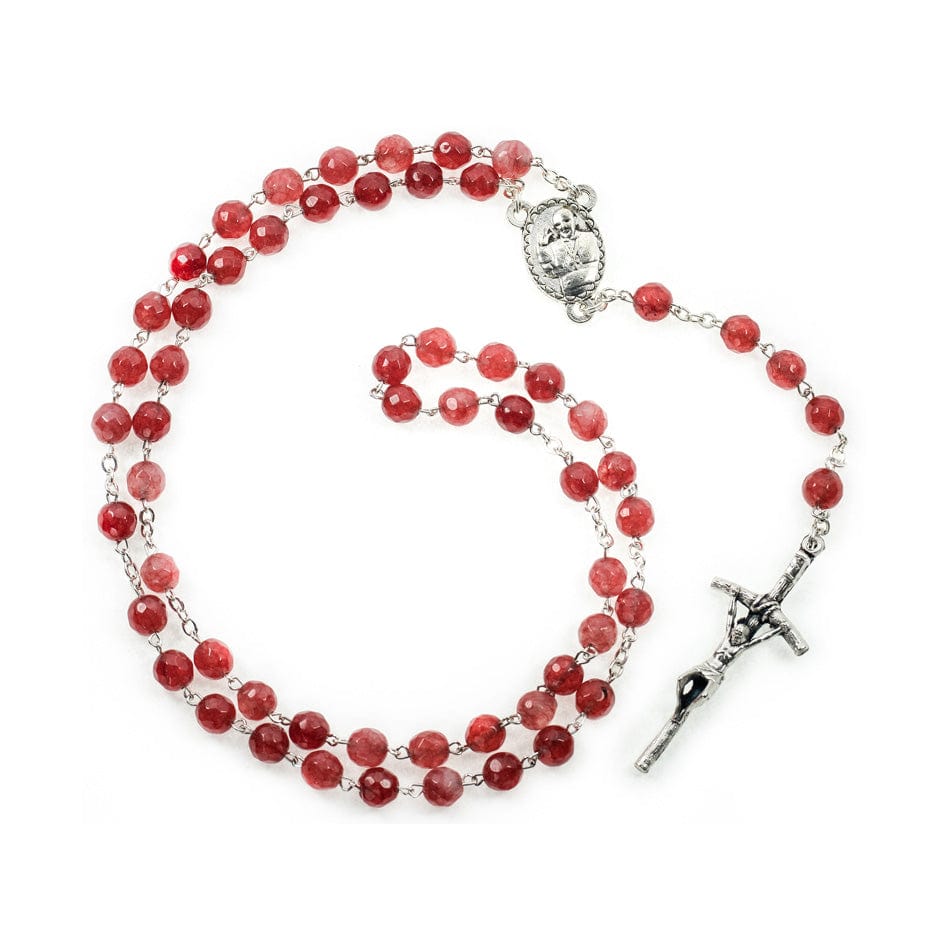 Faceted Red Agate Rosary Beads