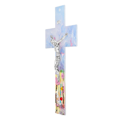 Murano Glass Crucifix with Watercolor Fantasy