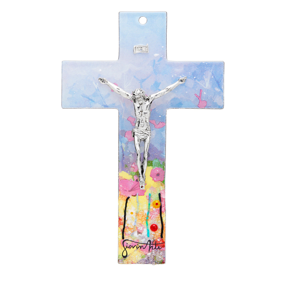 Murano Glass Crucifix with Watercolor Fantasy