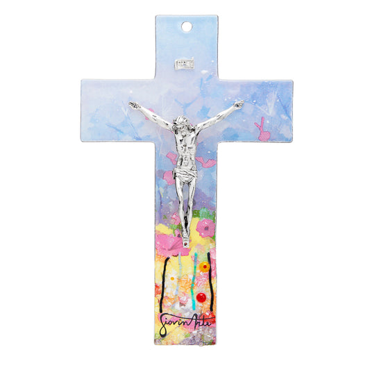 Murano Glass Crucifix with Watercolor Fantasy