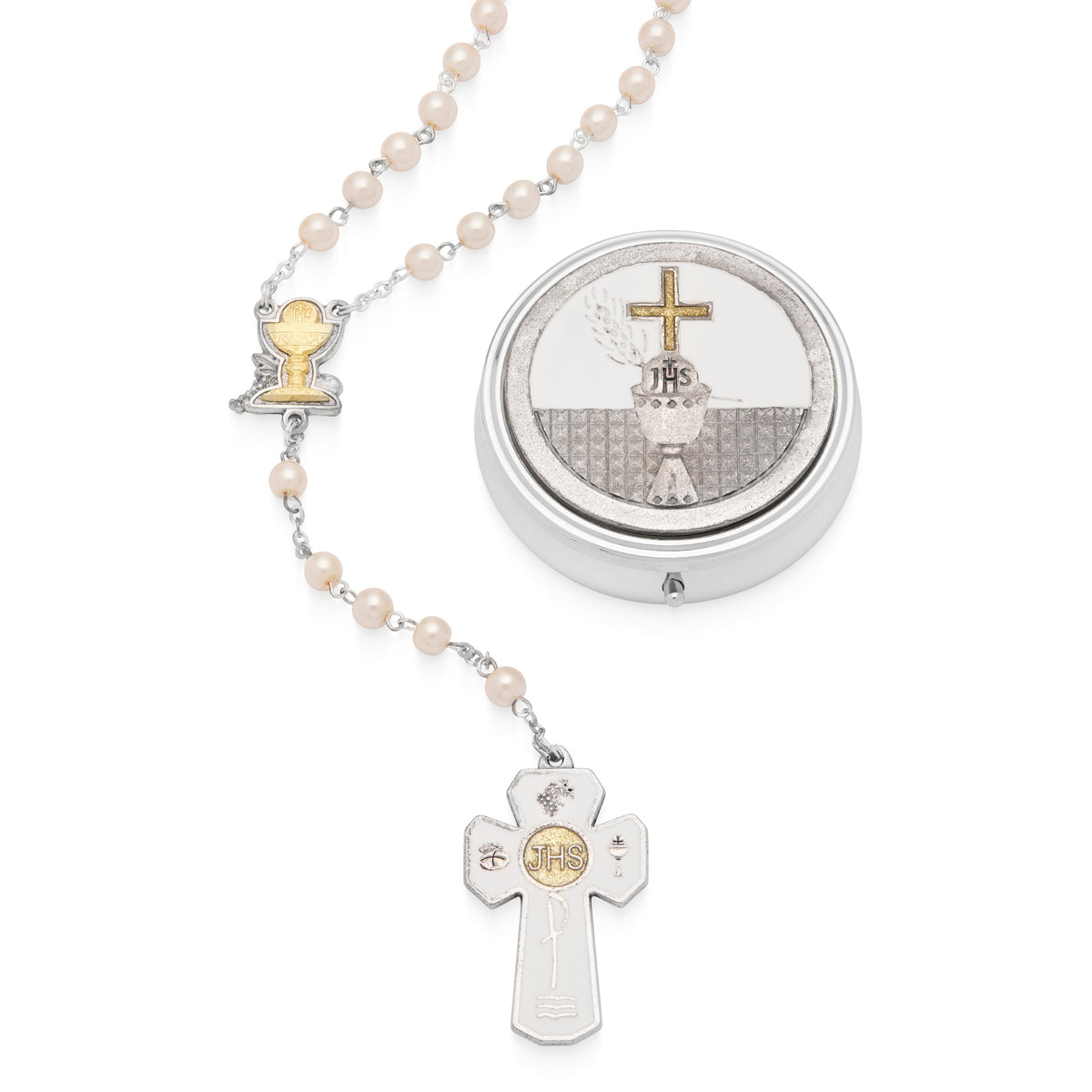 First Communion Rosary with the Chalice center Medal