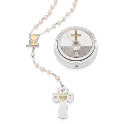 First Communion Rosary with the Chalice center Medal