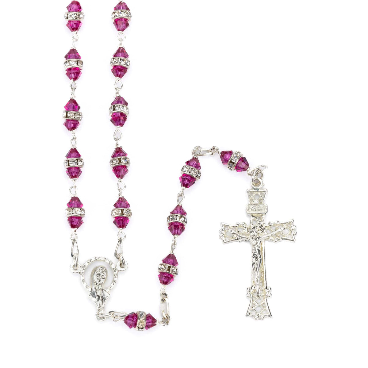 FUCHSIA SILVER ROSARY