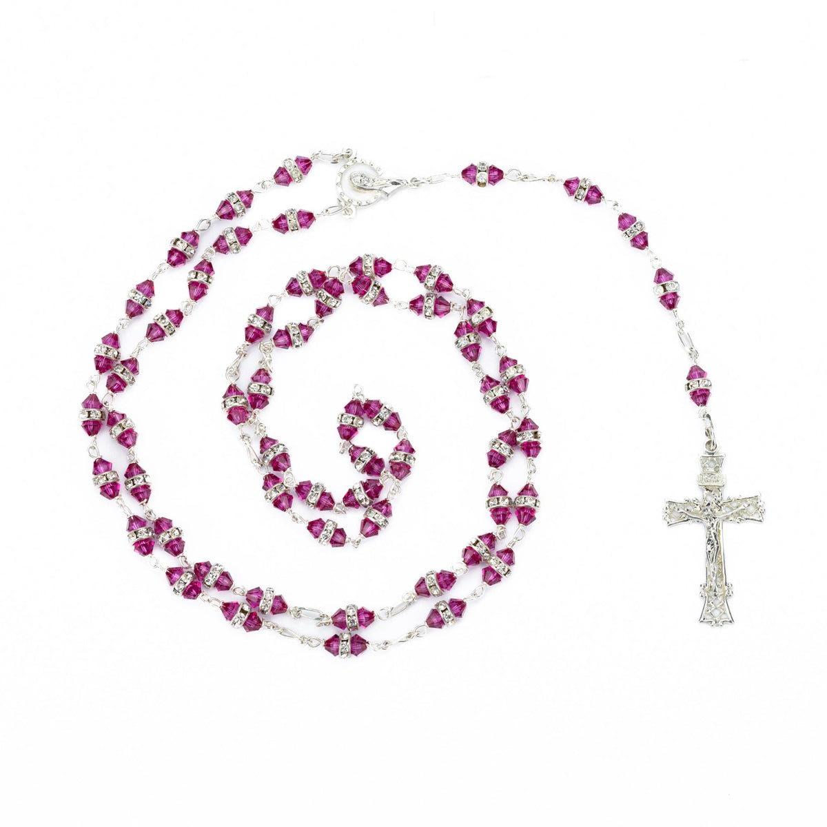 FUCHSIA SILVER ROSARY