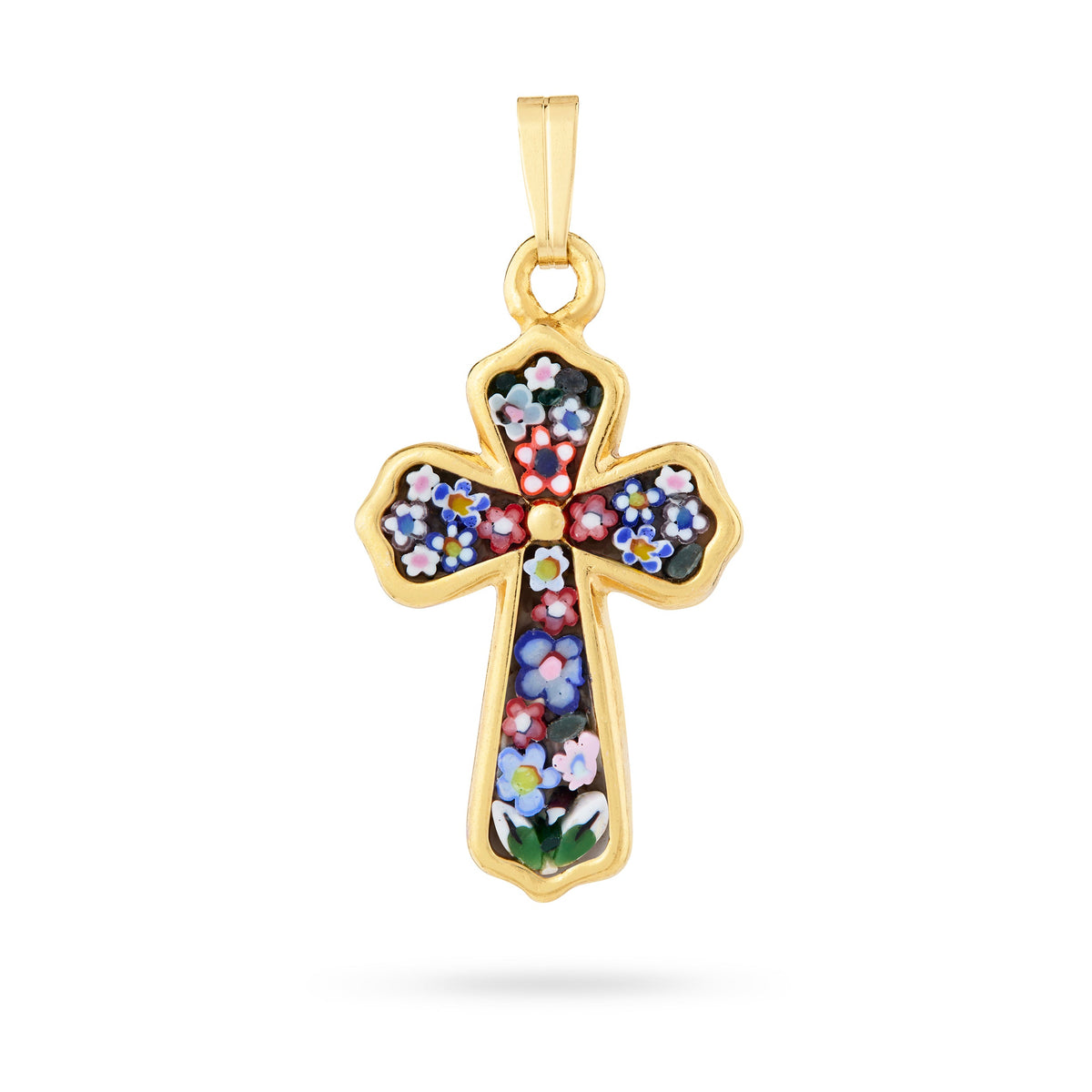 Galvanised Micromosaic Budded Cross with Little Flowers