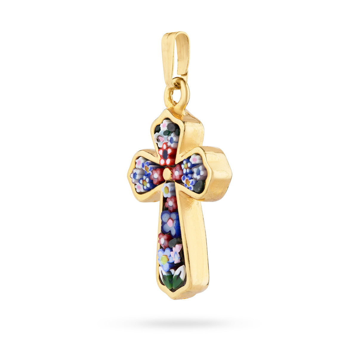 Galvanised Micromosaic Budded Cross with Little Flowers