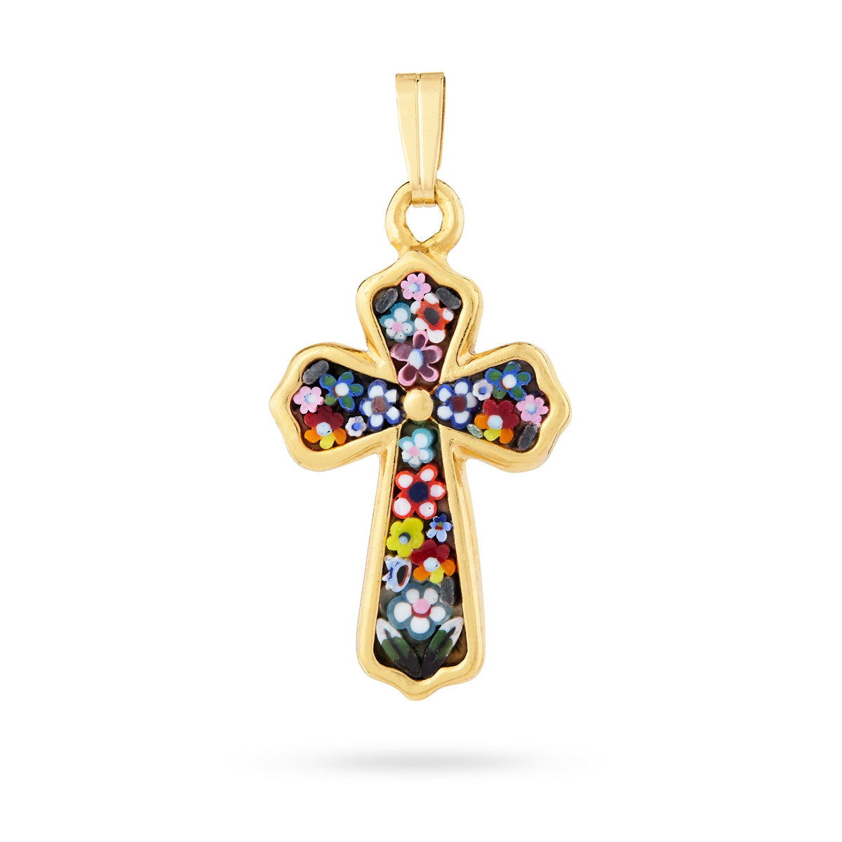 Galvanised Micromosaic Budded Cross with Little Flowers