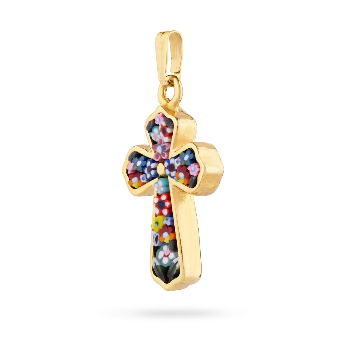 Galvanised Micromosaic Budded Cross with Little Flowers