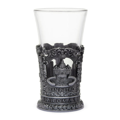 Glass Souvenir Shot Glass with Metal Base featuring St. Peter's Basilica and Colosseum