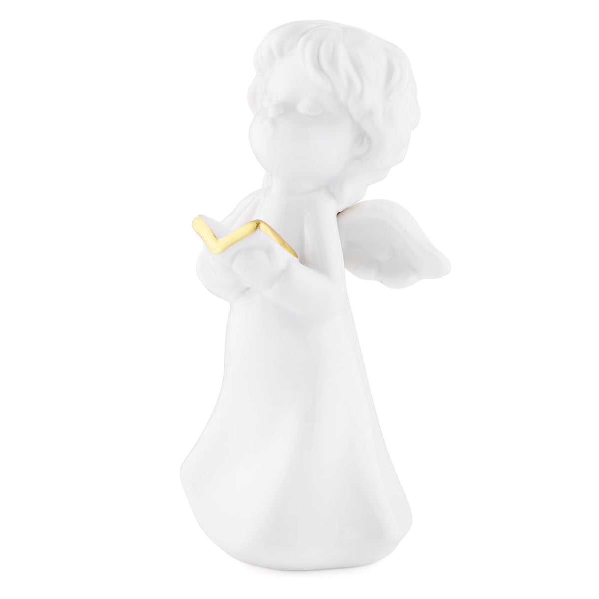 Glossy White Ceramic Angel with Gold Details