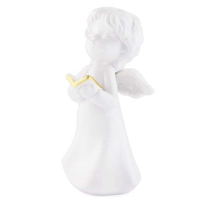 Glossy White Ceramic Angel with Gold Details