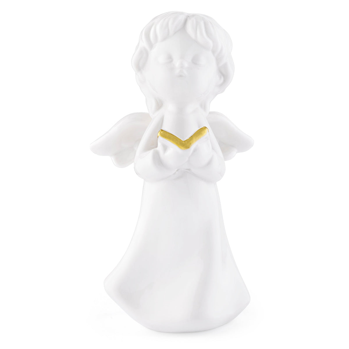 Glossy White Ceramic Angel with Gold Details
