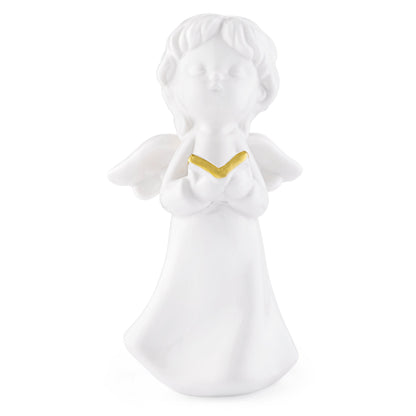 Glossy White Ceramic Angel with Gold Details