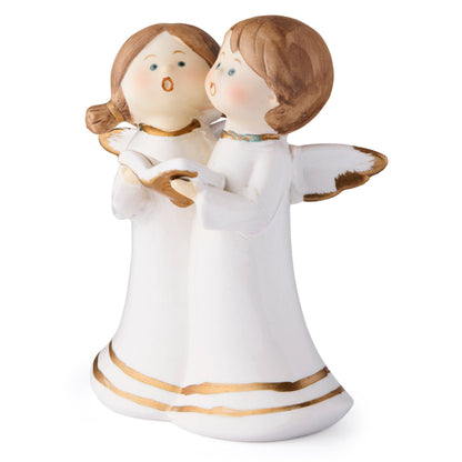 Glossy White Ceramic Angels with Colorful Details