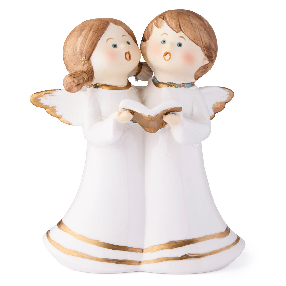 Glossy White Ceramic Angels with Colorful Details