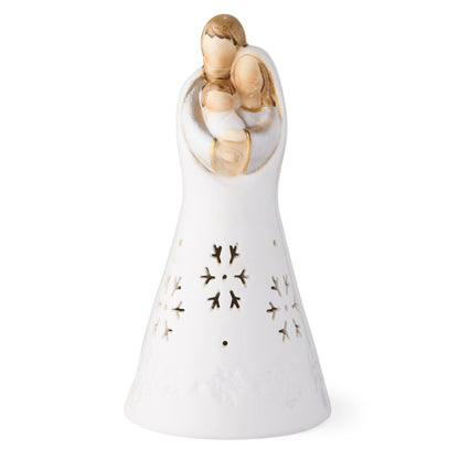 Glossy White Ceramic Nativity with Colorful Details and Integrated LED Lights