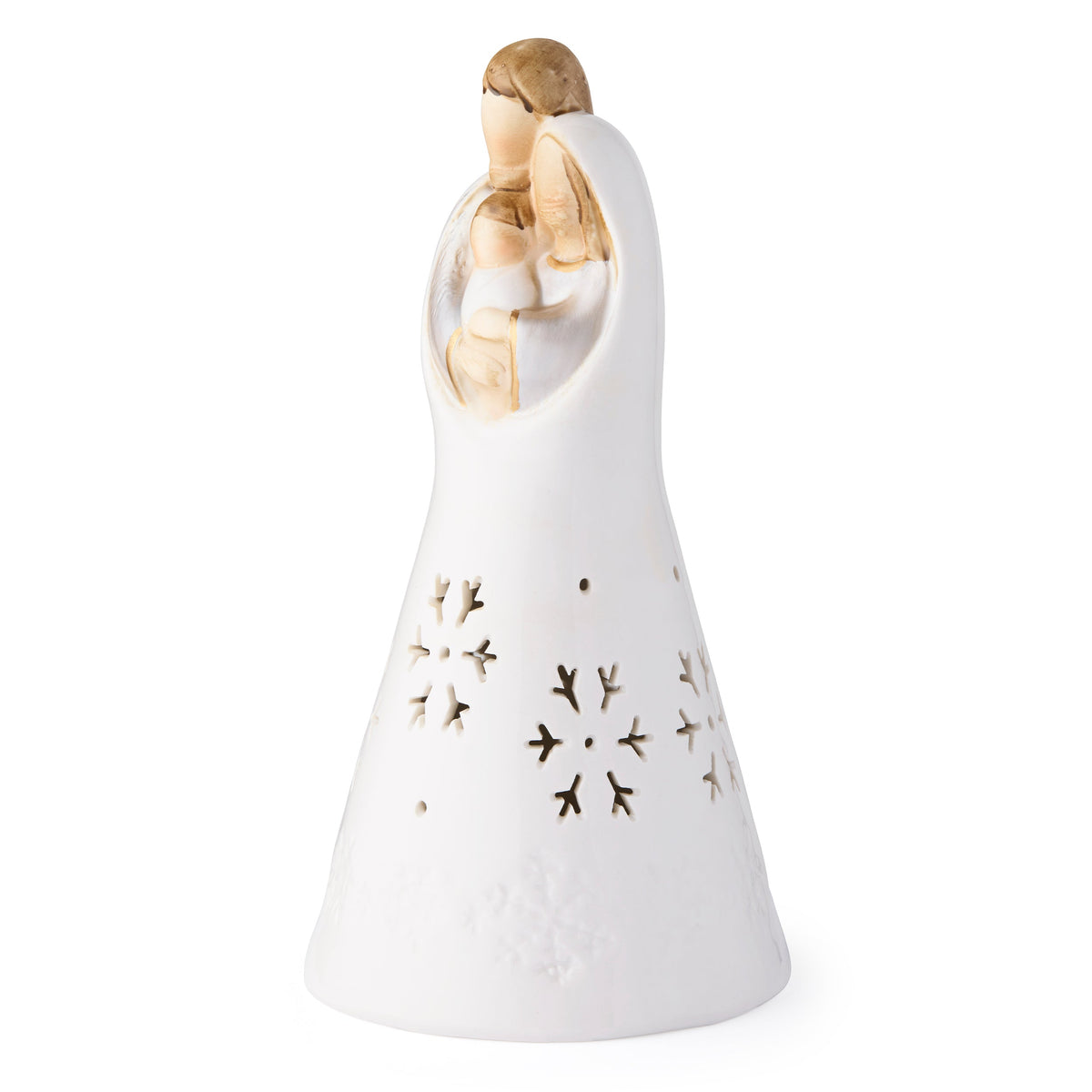 Glossy White Ceramic Nativity with Colorful Details and Integrated LED Lights