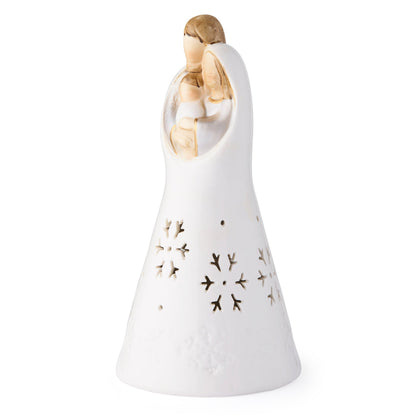 Glossy White Ceramic Nativity with Colorful Details and Integrated LED Lights
