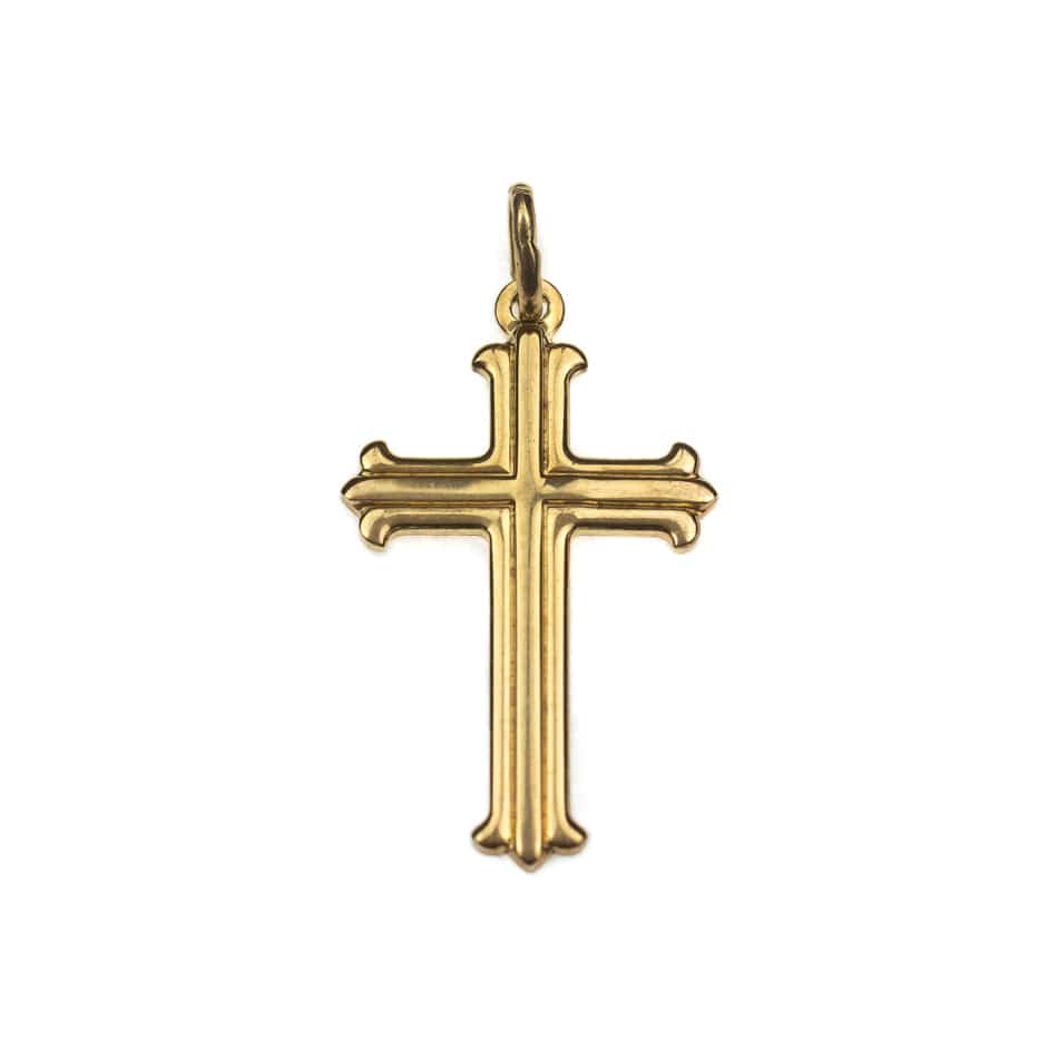 Gold Plated Budded Cross with Lines