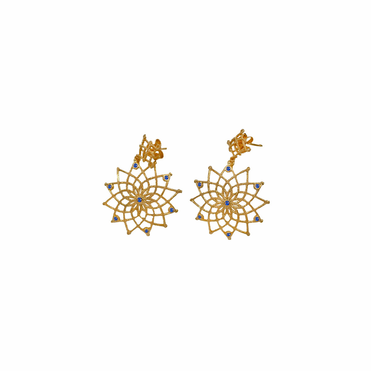 Gold Plated Caput Mundi Earrings Blue Crystals