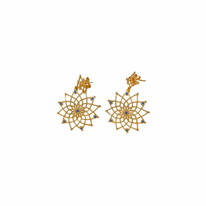 Gold Plated Caput Mundi Earrings Blue Crystals