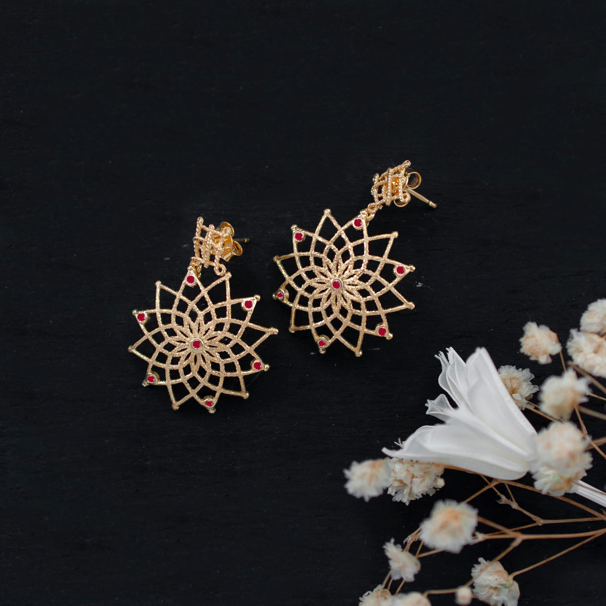 Gold Plated Caput Mundi Earrings Purple Crystals