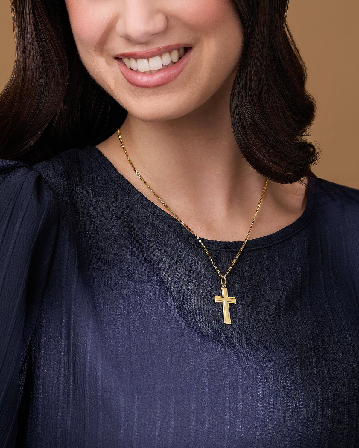 Gold Plated Cross Pendant Lines Pattern