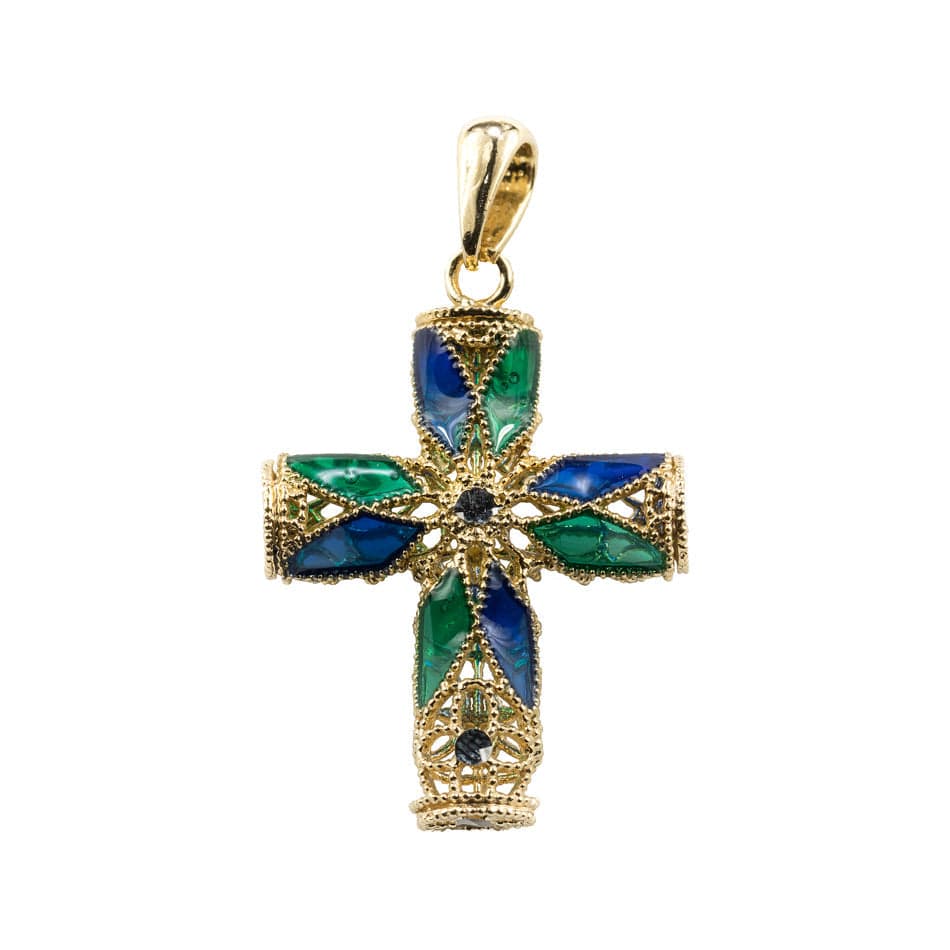 Gold Plated Filigree  Cross with Enamel