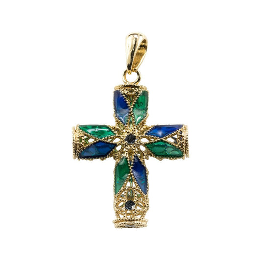 Gold Plated Filigree  Cross with Enamel